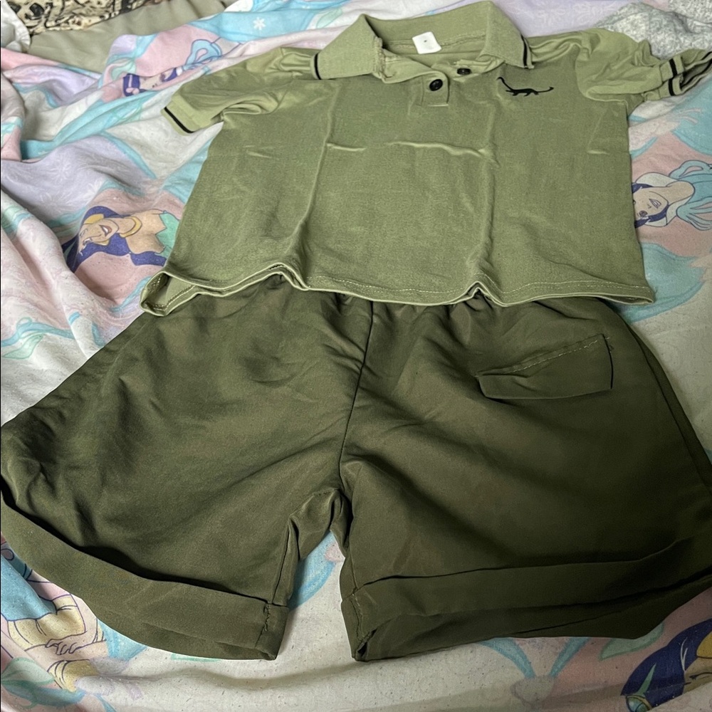 SHEIN Olive Green Kids Matching Polo & Shorts Set